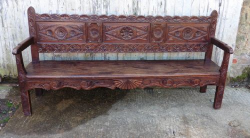 Very Long French Carved Oak Bench, Settle