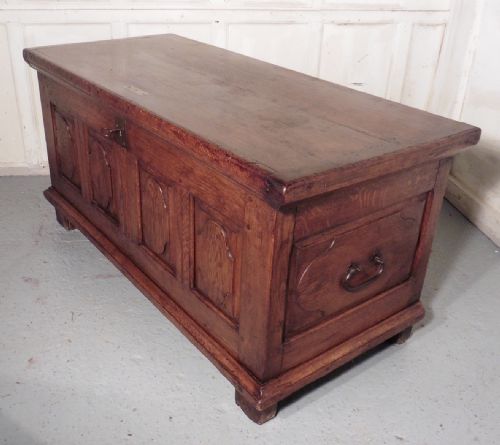 fig 1. A Heavy French Panelled Oak Coffer