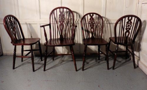 fig 1. Set of 8 Beech & Elm Wheel Back Windsor Kitchen Dining Chairs