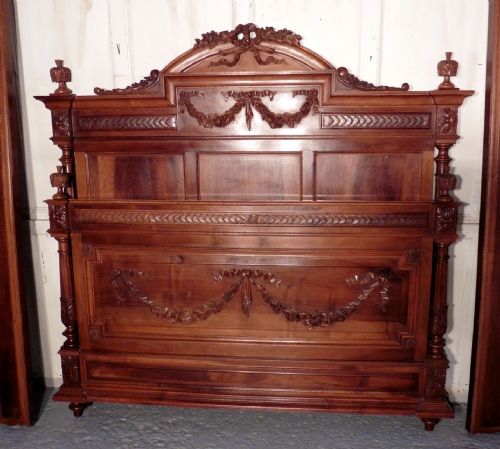 fig 1. French Carved Walnut Double Bed, with Night Table