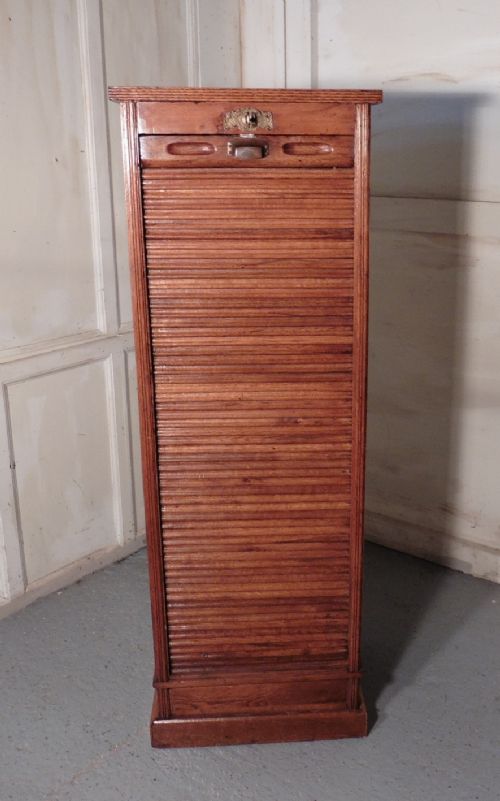 French Tambour Golden Oak Art Deco Filing Cabinet