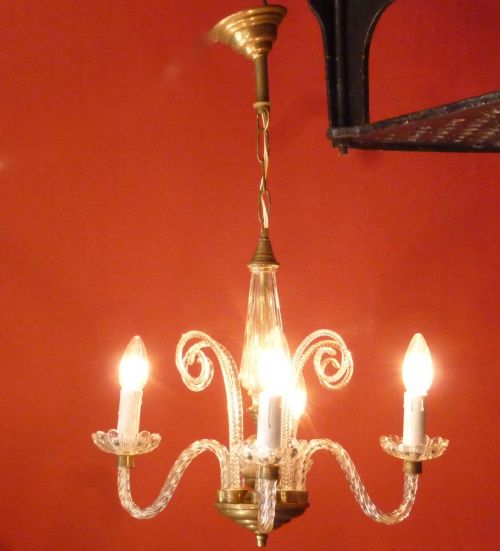 A Charming Murano Glass and Brass 4 Branch Chandelier
