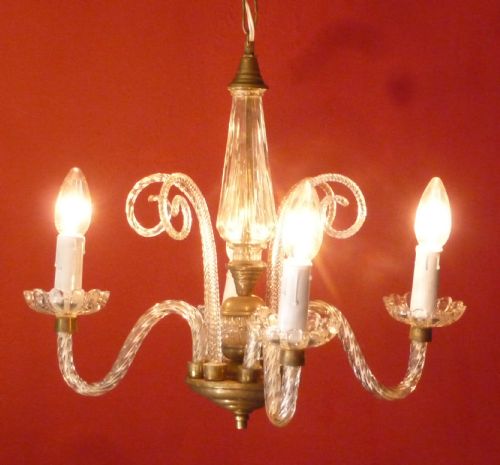 fig 2. A Charming Murano Glass and Brass 4 Branch Chandelier