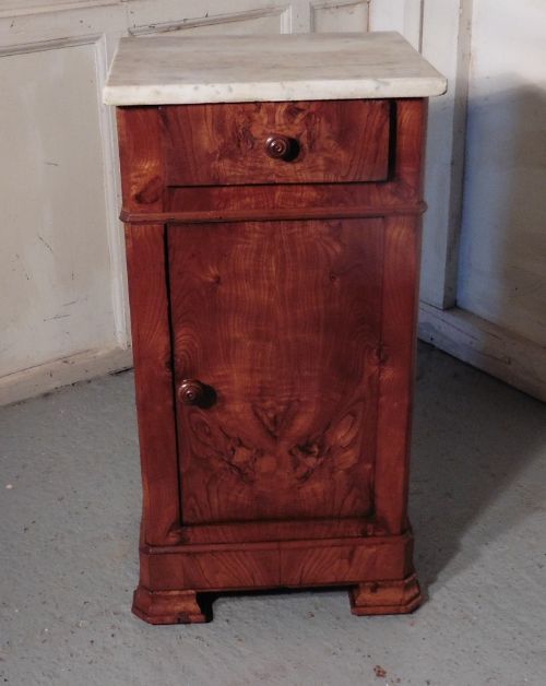 fig 1. French Elm and Marble Bedside Cupboard