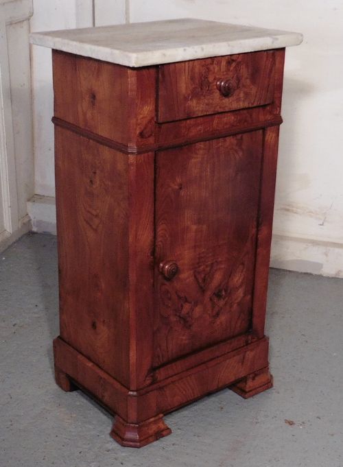 French Elm and Marble Bedside Cupboard