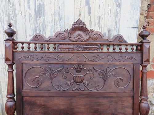 French Gothic Carved Oak Bed Head Board