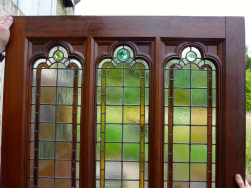 fig 2. Large Victorian Pitch Pine Door with stained Glass Panels,