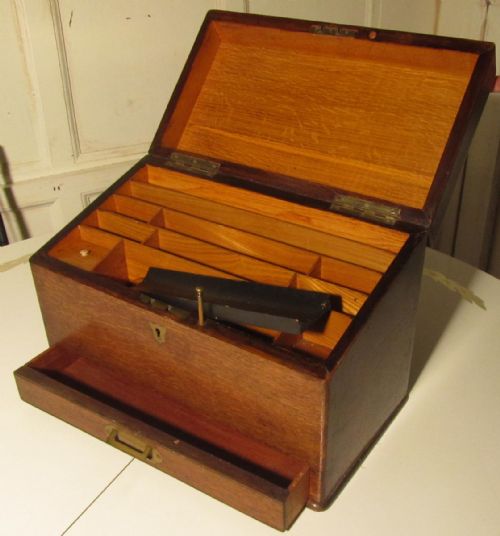 fig 1. A Charming Arts and Crafts Golden Oak Stationary Box 
