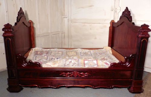 French Flame Mahogany and Walnut Sleigh Bed or Empire Style Day Bed