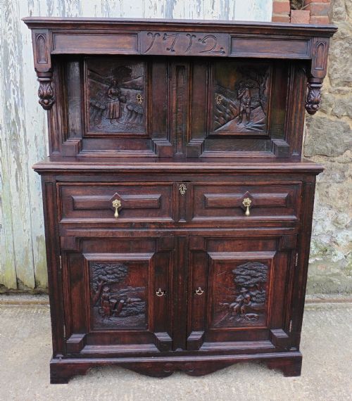 fig 1. 18th  Century Flemish Carved Oak Court Cupboard
