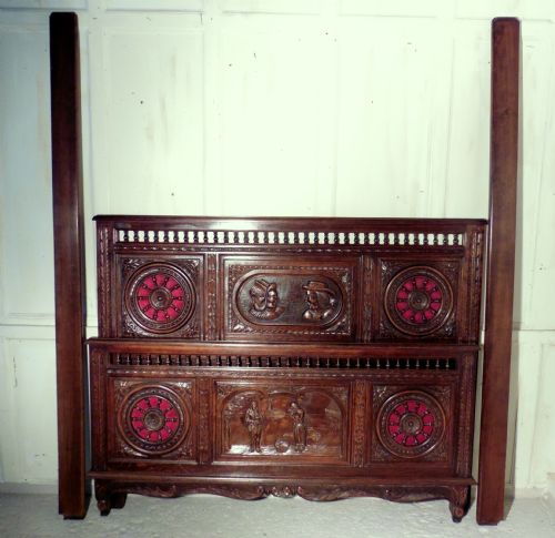 French Carved Oak Double Bed, Marriage Bed