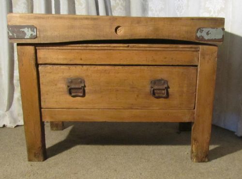 Vintage Butchers Block on Original Pine Table, Kitchen Island