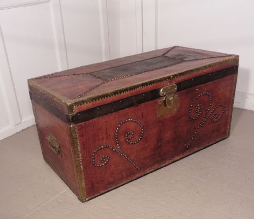 fig 1. Large French Leather and Brass Bound Trunk