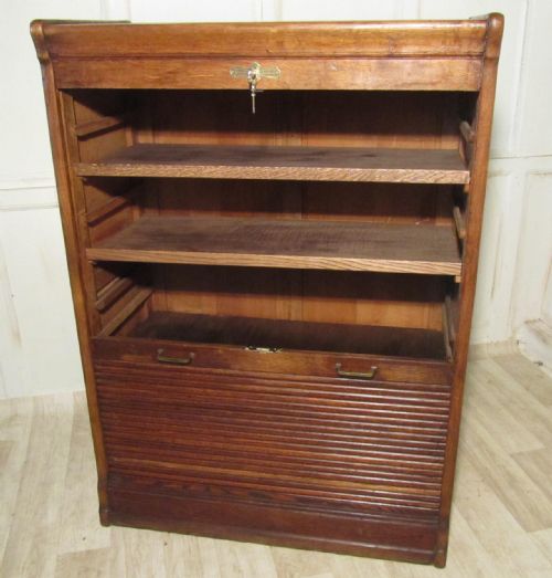 fig 1. A Large Tambour Fronted Oak Art Deco Filing Cabinet