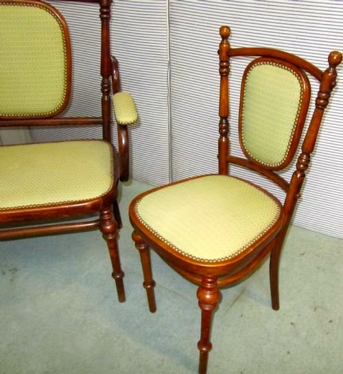 fig 1. A Victorian Upholstered Bent Wood Settee and 2 Single chairs