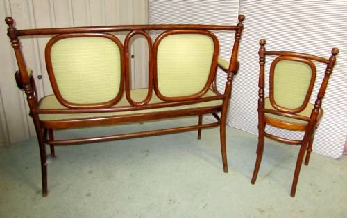 fig 2. A Victorian Upholstered Bent Wood Settee and 2 Single chairs