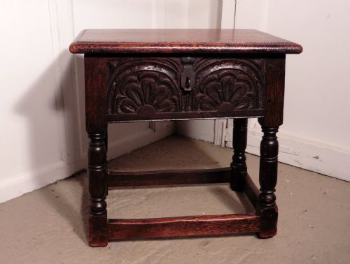 An Oak Joint Coffin Stool, Occasional Table, Sewing Box