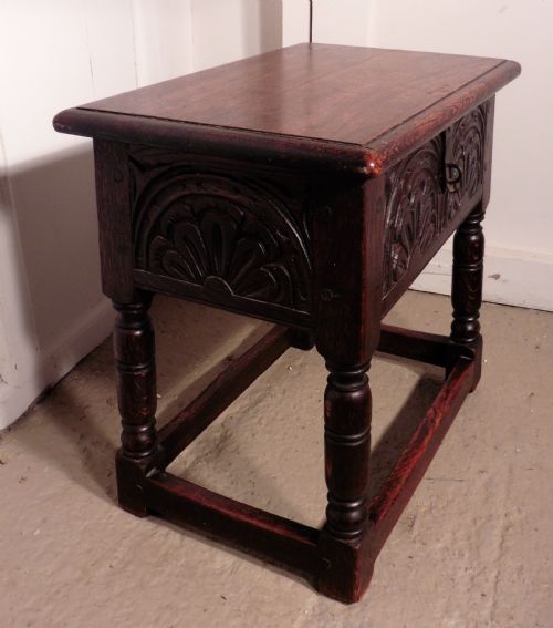 fig 1. An Oak Joint Coffin Stool, Occasional Table, Sewing Box