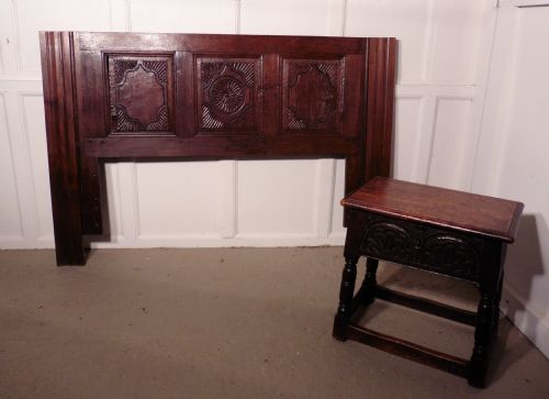 French Gothic Carved Oak Bed Head Board