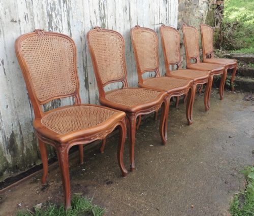Set of 6 French Empire Style Cherry Bergère Dining Chairs