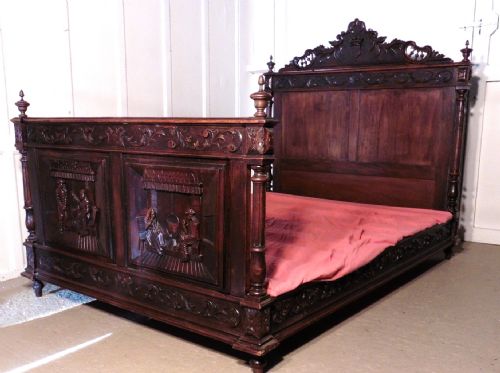 Breton Carved Oak Marriage Double Bed