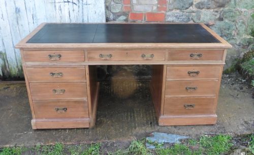 A Very Large Victorian Pitch Pine Desk, by Heals
