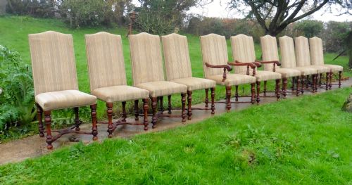 Set of 10 Elizabethan Oak Dining Chairs