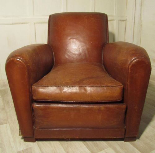 A French Shabby Leather Art Deco Club Chair