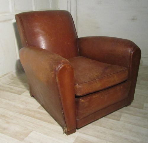 fig 1. A French shabby Leather Art Deco Club Chair