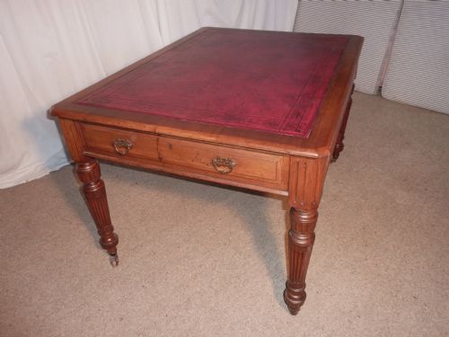 Victorian Mahogany Leather Top Partners Library Table