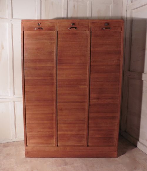fig 1. A Large French Tambour Triple Fronted Oak Art Deco Filing Cabinet