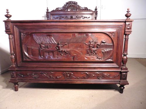 French Carved Oak Marriage Double Bed
