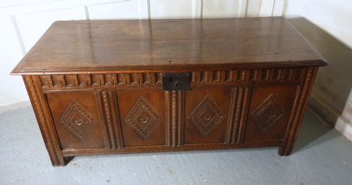 Large 18th Century Carved Oak Coffer
