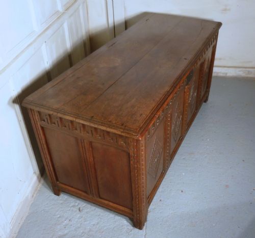 fig 1. Large 18th Century Carved Oak Coffer