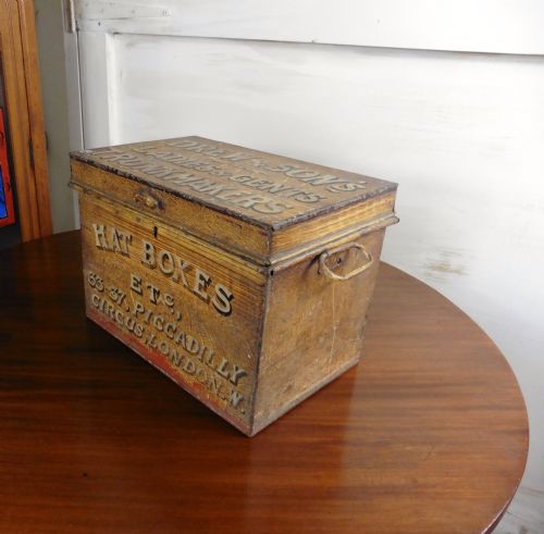 Victorian Painted Tin Hat Box, Drew and Sons Trunk Makers