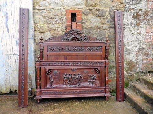 French Carved Oak Marriage Double Bed