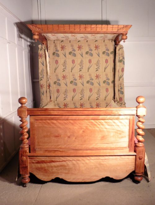 Victorian Satin Birch King Size Half Tester Bed