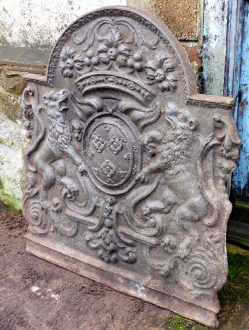 fig 1. Large, Heavy Early 18th Century Cast Iron Fire Back