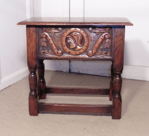 An Oak Joint Coffin Stool, Occasional Table, Sewing Box