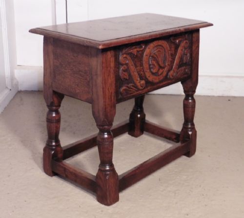 fig 1. An Oak Joint Coffin Stool, Occasional Table, Sewing Box