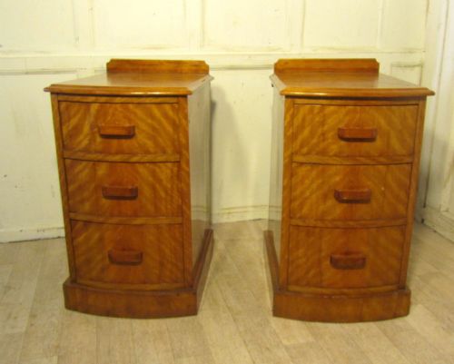 A Pair of Satin Birch Art Deco Bedside Cupboards, Cabinets