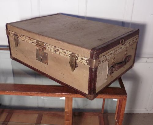 fig 1. French Moynat Leather and Brass Bound Canvas Steamer Trunk