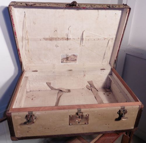 fig 2. French Moynat Leather and Brass Bound Canvas Steamer Trunk