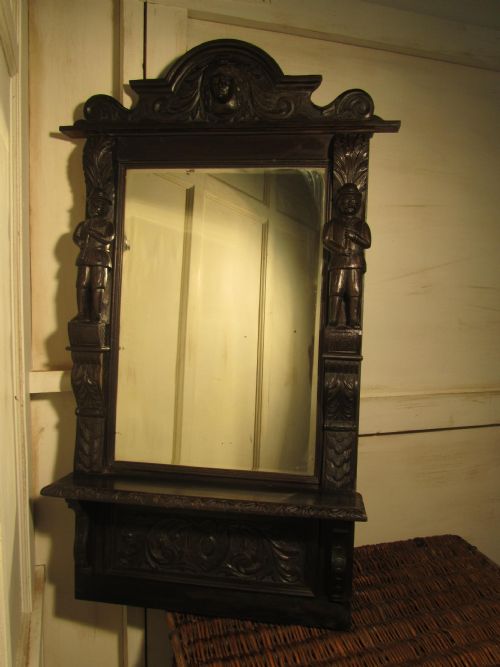 Victorian Carved Gothic Oak Console Wall Mirror