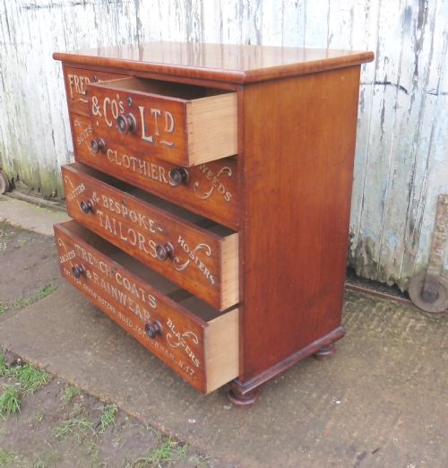 fig 2. Large Victorian Mahogany Sign Painted Chest of Drawers, Fred Wade Gentleman’s Outfitter Shop Display