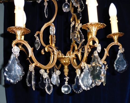 fig 1. A Charming French Cut Glass 6 Branch Brass Chandelier