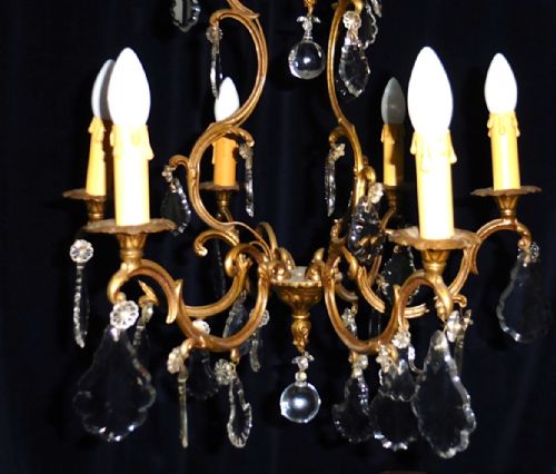 fig 3. A Charming French Cut Glass 6 Branch Brass Chandelier