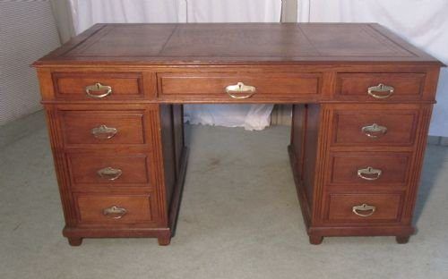 A French Golden Country Oak Pedestal Partners Desk