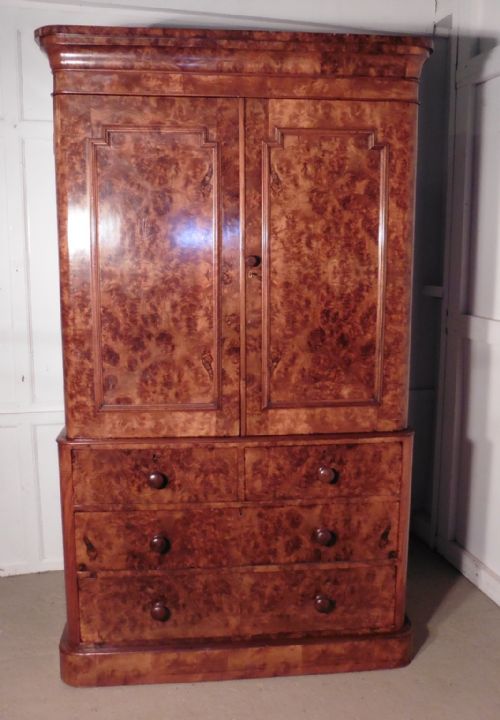 An Outstanding Victorian Burr Walnut Linen Press
