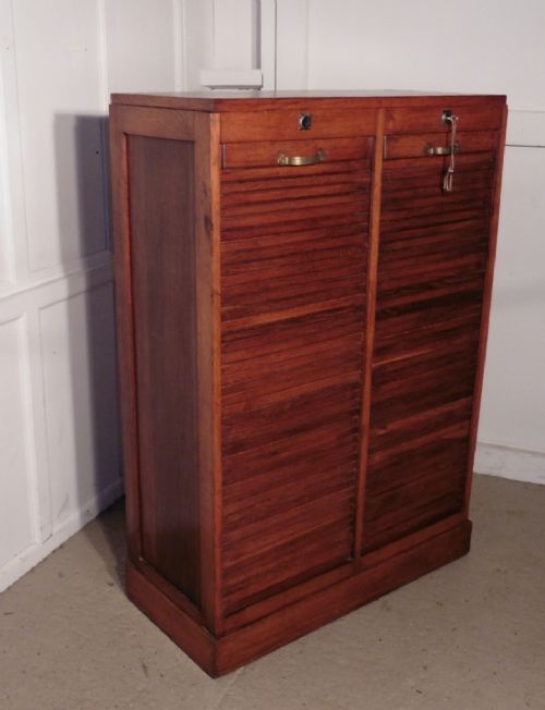 fig 1. French Tambour Double Fronted Oak Art Deco Filing Cabinet